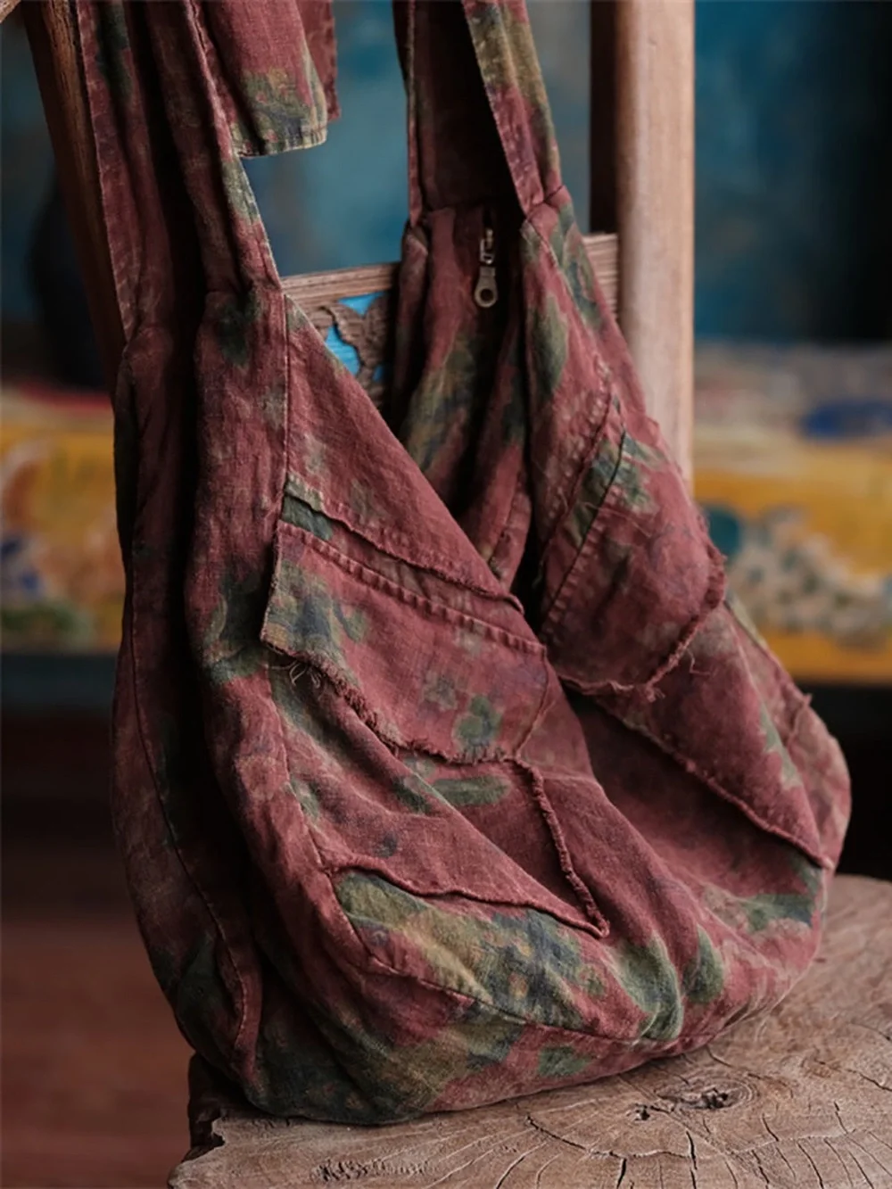 Large Hobo Bag Boho Bohemian Brown Green Floral Farmhouse Peasant
